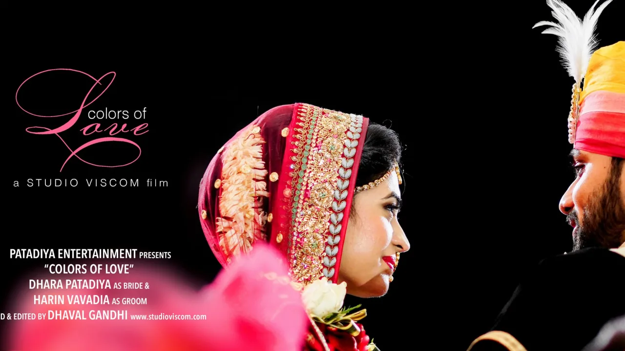 Still from the wedding promo film for Dhara and Harin