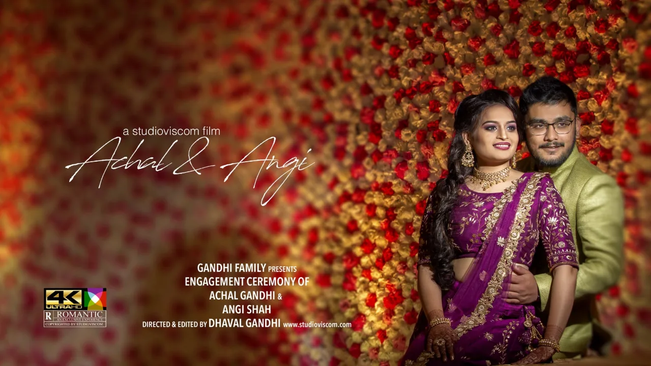 Still from the wedding promo film for Achal and Aangi