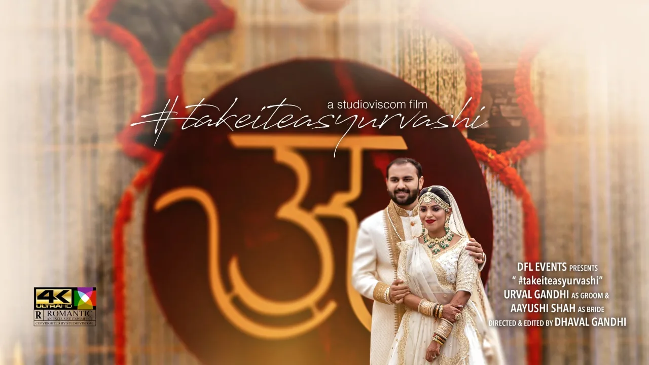 Still from the cinematic wedding teaser for Urval and Aayushi