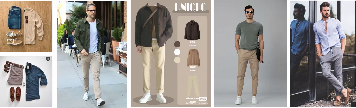 Smart casual outfit references: polo and casual shirts with chinos, loafers and sneakers