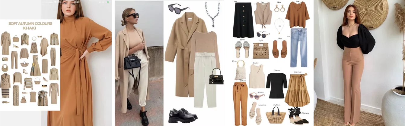 Casual outfit references: crop tops, high-waisted trousers and relaxed layers in soft autumn colours